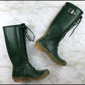 Hunter Watling Lace Up Green Tall Rain Boots Sz 10